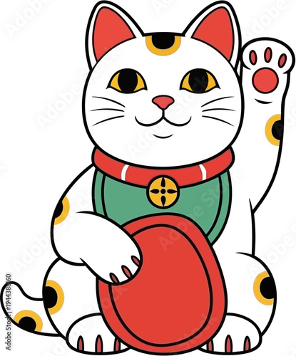 Maneki Neko lucky cat, a traditional Japanese feline beckoning charm for good fortune and prosperity
