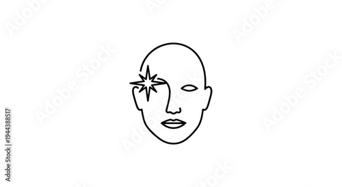 Abstract Human Face Silhouette with Starburst Symbolizing Idea, Insight, or Inspiration