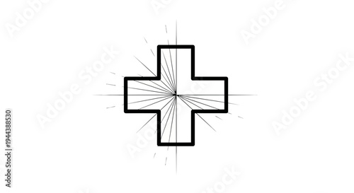 Abstract Plus Sign with Radial Lines on White Background - Geometric Symbol