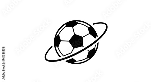 Abstract Soccer Ball Orbiting with Rings, Futuristic Sports Concept