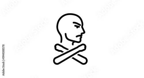 Aggressive Head Silhouette with Crossed Bones Icon