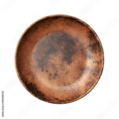Rustic copper bowl isolated on white background vintage antique texture