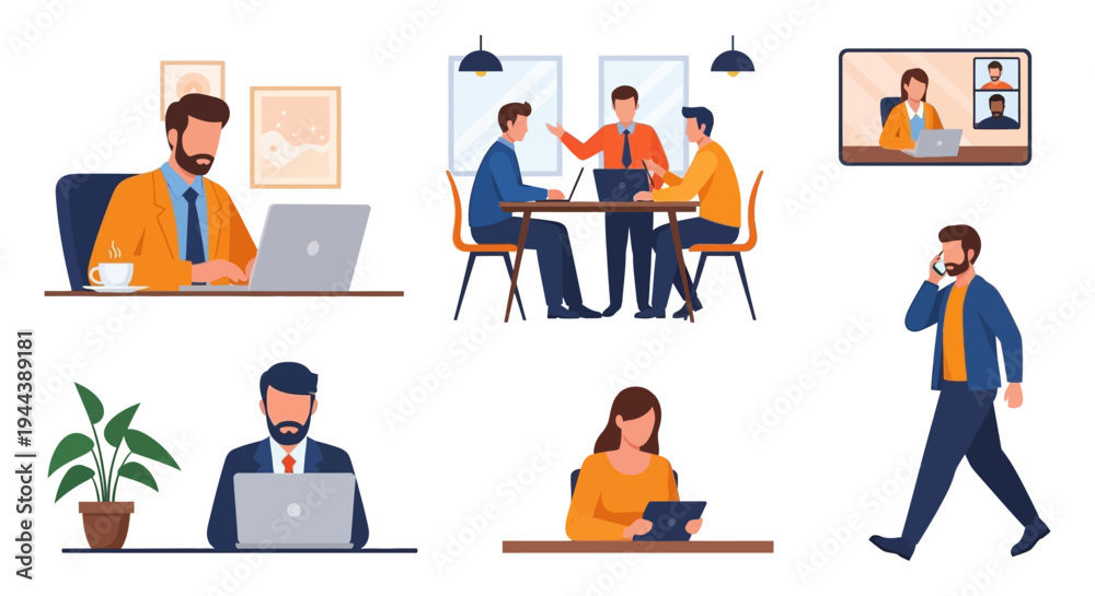 Fototapeta premium Business Professionals Working and Collaborating in Modern Office & Remote Settings
