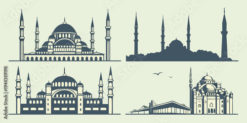 Four distinct architectural structures showcasing various styles and designs