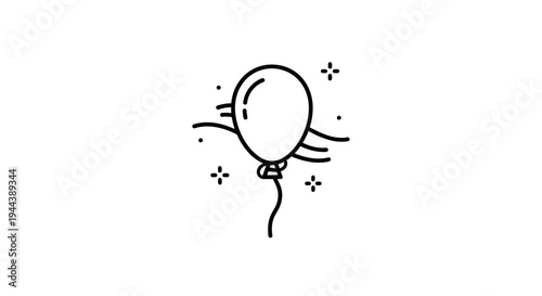Minimalist Line Art Balloon Icon with Stars and Waves, Celebration and Party Symbol