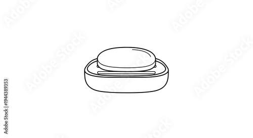 Minimalist line art drawing of a bar of soap on a soap dish, clean and simple design