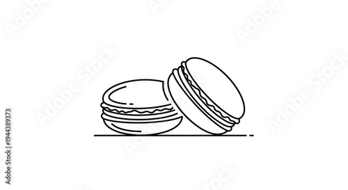 Minimalist line art illustration of two delicious macarons on a white background