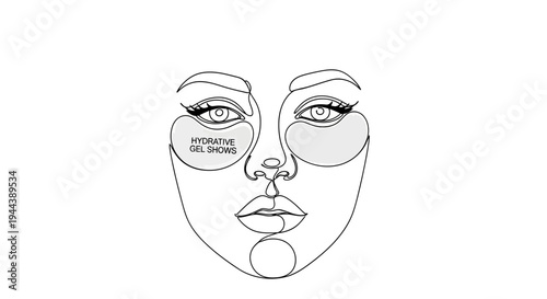 Minimalist Line Art Woman Face with Eye Patches, Skincare Concept