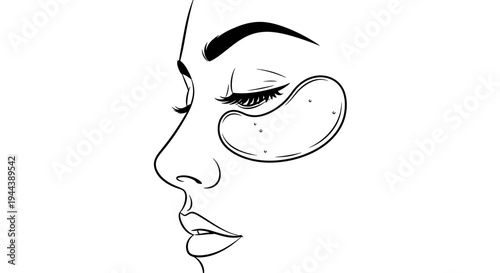 Minimalist Line Art: Woman's Face with Under Eye Patches, Beauty and Skincare Concept