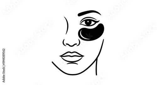 Minimalist Line Art Woman Face with Under Eye Patches, Skincare Beauty Concept
