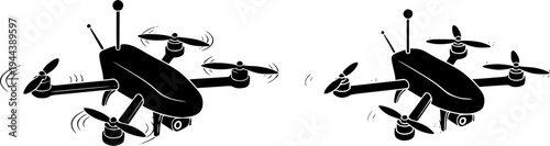 Two FPV drone icons in the form of a silhouette in black and gray colors.

