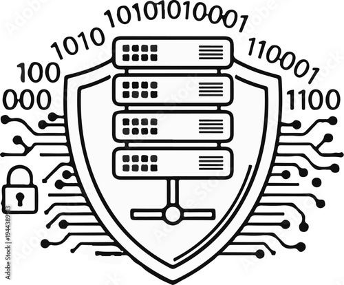 Digital shield protecting data servers and circuits, with binary code