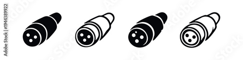 Circular Electrical Connector Icons Set - Audio Video Plug Glyph and Outline Vector Symbols
