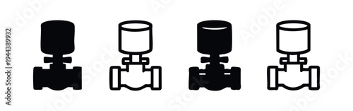 Pipe valve icon set. Industrial plumbing control handle symbol. Water or gas shut-off regulator vector.