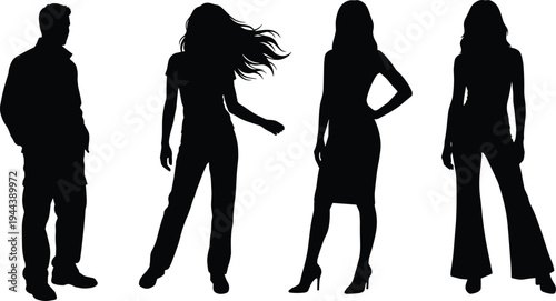 Fashion people silhouettes set showing stylish man and women standing poses isolated for fashion design and lifestyle illustration