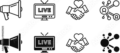 Editable outline icons collection for live streaming and social media