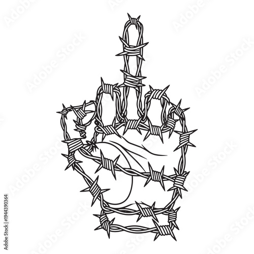 Barbed Wire Middle Finger Hand Gesture Grunge Vector
