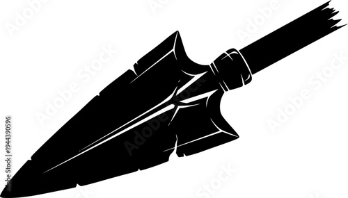 Ancient spear tip deformed in battle or battle pike, icon of a deformed spear tip, symbolizing special, assault, combat operations, icon in the form of a silhouette.