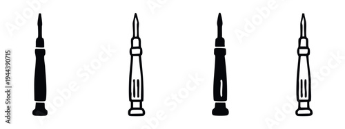 Precision Screwdriver Icon Collection. Small Hand Tool Symbols for Electronics Repair and Assembly.