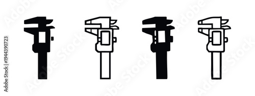 Digital Caliper Icon Set. Precision Measuring Instrument Symbols for Engineering and Workshop Tools.