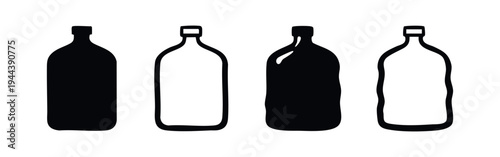 Water Bottle Icon Set. Liquid Container Symbols for Hydration, Drinks, and Everyday Packaging.