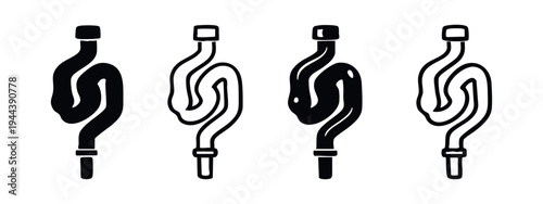 Fermentation Airlock Icon Collection. S-shaped Brew Airlock Symbols for Homebrewing and Winemaking Equipment.
