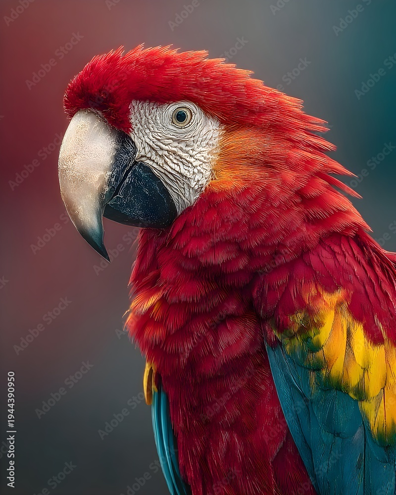 Fototapeta premium Vibrant Scarlet Macaw Close-Up Portrait