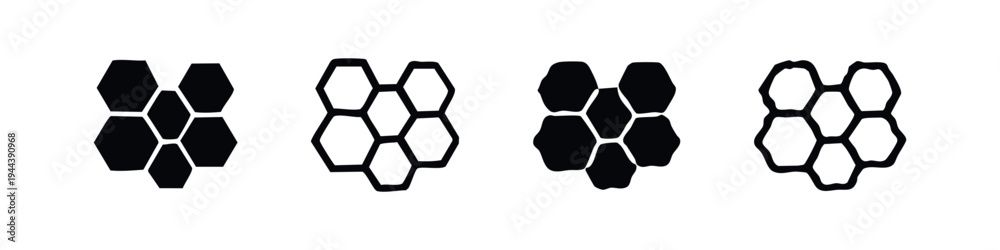 Fototapeta premium Honeycomb Hexagon Pattern Icons, Geometric Shapes Set, Abstract Beehive Vector Illustrations