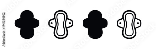 Sanitary napkin with wings icon set, feminine hygiene collection