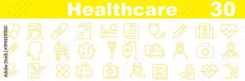 Healthcare Medical Line Icons Set with Editable Stroke for Hospital, Doctor, Medicine, and Health Management