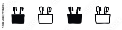 Toothbrushes in a Holder Icon Set: Dental Oral Hygiene Vector Graphics