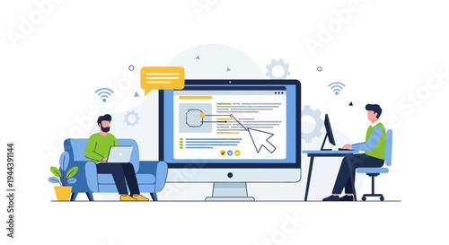 Online Collaboration & Remote Work Illustration with Web Development and UI Design