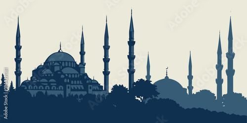 Silhouette of the iconic blue domes and minarets of the hagia sophia in istanbul