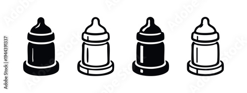Newborn Baby Feeding Bottles Icons. Childcare and Infant Nutrition Symbol Set.