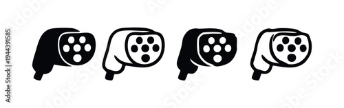 EV Charging Plug Icon Set. Electric Vehicle Charger Connector Symbol. Modern Green Energy Technology Graphic.
