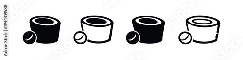 Minimalist Coffee Cup and Bean Icon Set. Cylindrical Container and Coffee Element Symbol. Beverage Graphic.