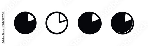 Quarter Pie Chart Percentage Vector Icons. 25 Percent Progress and Timer Symbols for Data and Analytics.