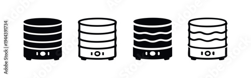 Multi-Tier Food Steamer Kitchen Appliance Icon Set with Steam Effect