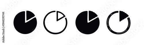 Three Quarter Pie Chart Percentage Vector Icons. 75 Percent Progress and Timer Symbols for Data and Analytics.