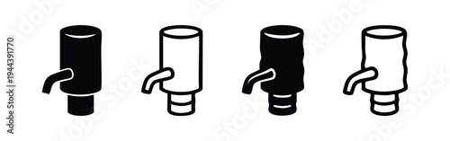 Water Pump or Dispenser Icon Set with Silhouette and Outline Styles