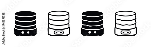 Kitchen Food Steamer Icon Set with Visible Steam and Control Buttons