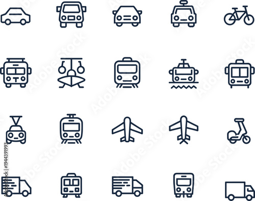 Workspace line icon set featuring office desk, laptop, meeting, communication and productivity symbols for modern business environment