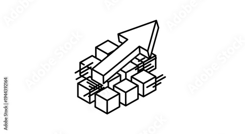 3D Arrow Rising Above Cubes Symbolizing Growth and Success
