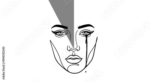 Abstract Face Line Art with Shadow and Tear