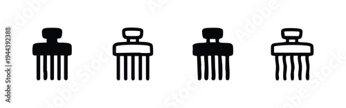 Afro Hair Pick Comb Icon Set. Hair Styling Tool Symbol Collection. African Hairbrush Vector Icons.