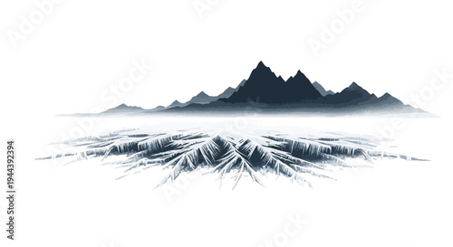 Abstract Mountain Landscape Reflection with Frost Pattern