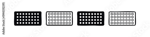 Blister Pack Icon Set. Pill Tablet Tray Symbol Collection. Medical Packaging Vector Icons.