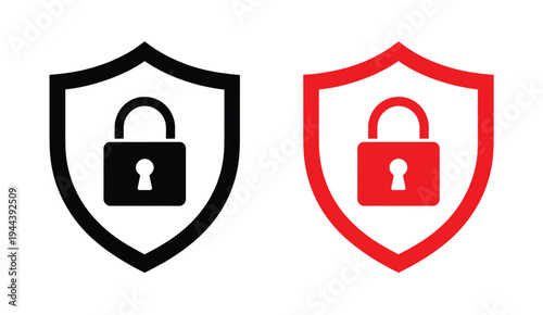 Shield Lock Unlock Symbol Minimal Security Icon Vector Design