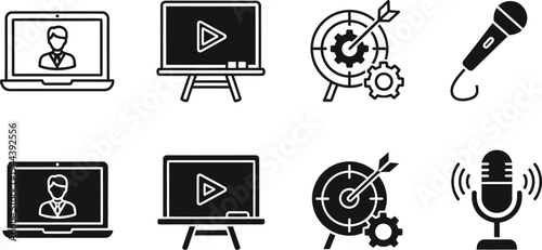 Editable outline icons collection for media and presentation vector graphics