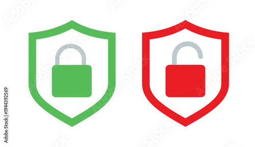 Shield with Lock and Unlock Security Icon Vector Illustration
